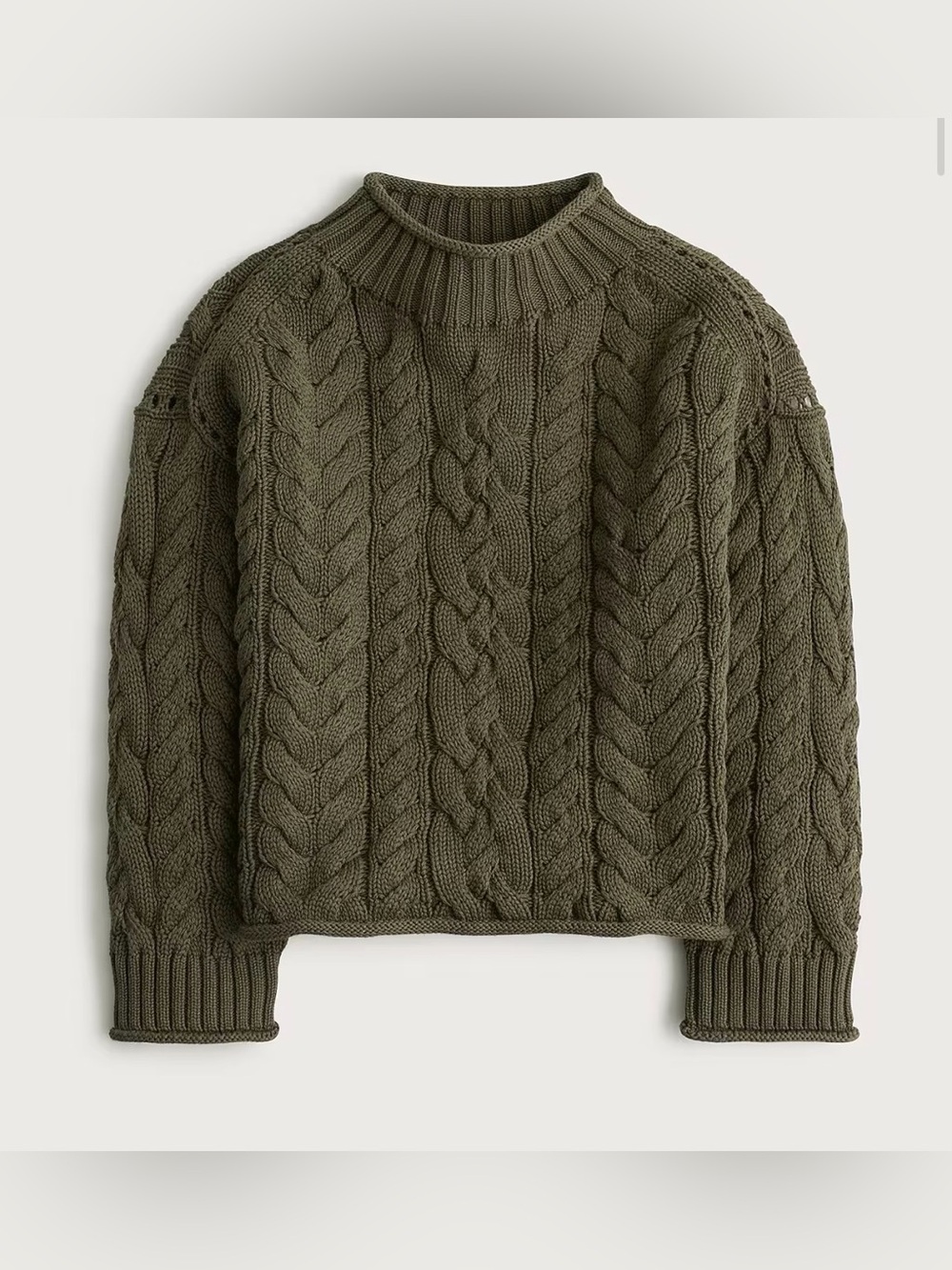 J.Crew. women’s Olive Cable Knit Crewneck Sweater.Chunky Cropped. XL.NWT.